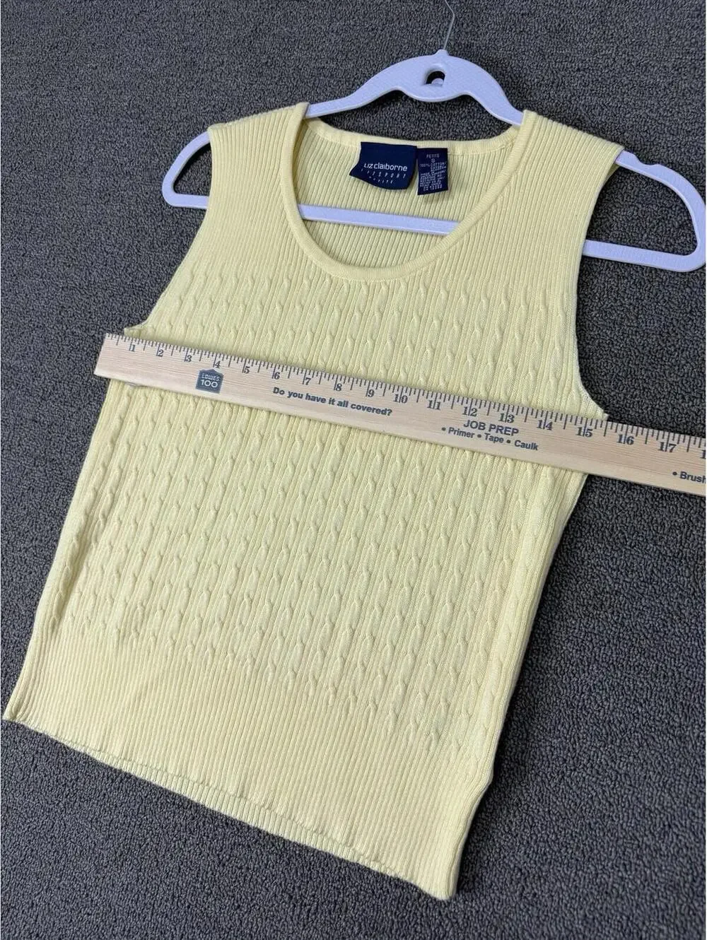 Vintage Liz Sport Womens  S Lemon Yellow Cable Knit Tank Office Preppy Heritage - Picture 3 of 4